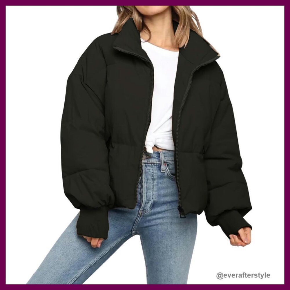 Cropped Puffer Jacket Oversized Chic Winter Coat … - image 1